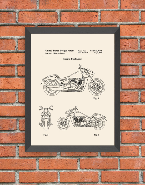Cuadro patente Motocicleta Suzuki Boulevard, Tamaños 31X38cm y 24.5X30.5cm